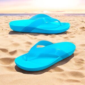Crocs Sandals Womens 9 Blue Splash Glossy Flip Flop Neptune Thong Beach Pool EUC